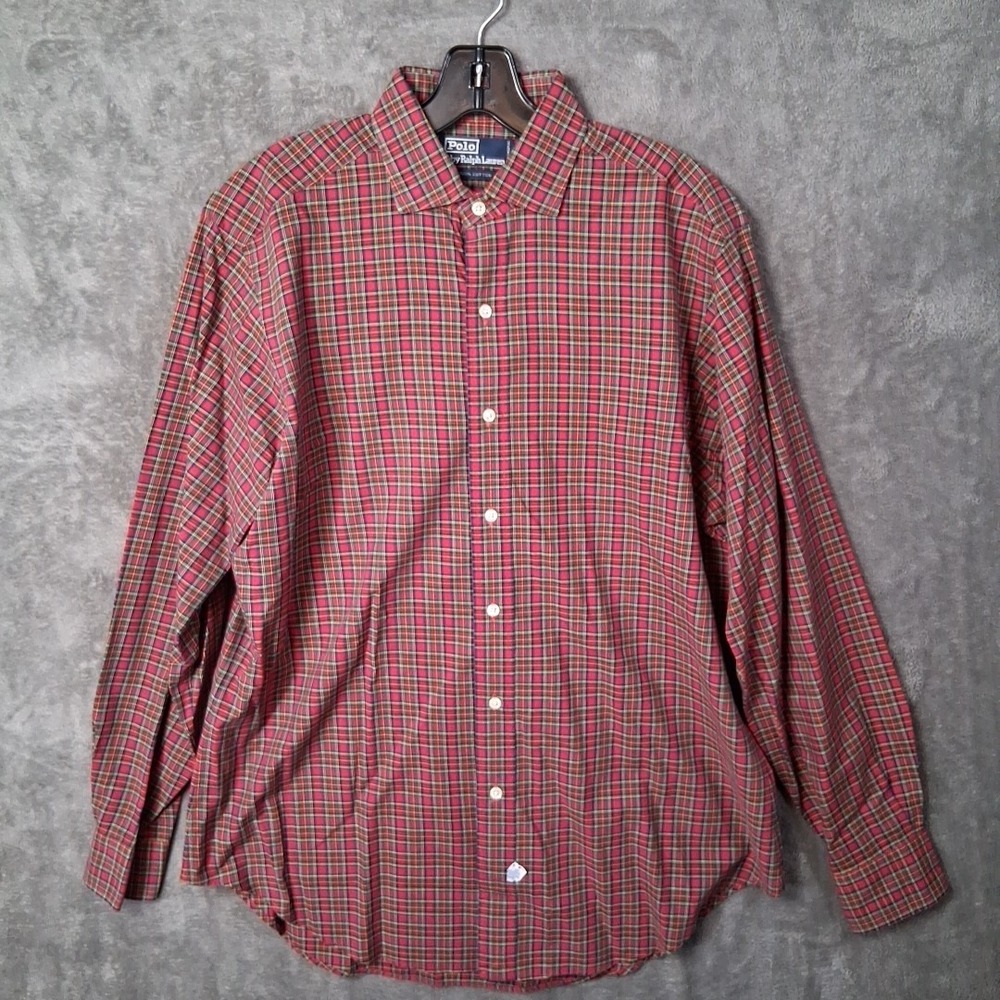 Polo Ralph Lauren Button Up Shirt Men Size 15 1/2 - 34 Red Multicolor Plaid